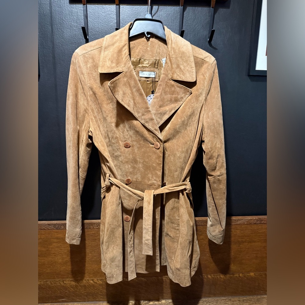 Lord & Taylor Suede Trench Coat in Camel - Picture 5 of 7